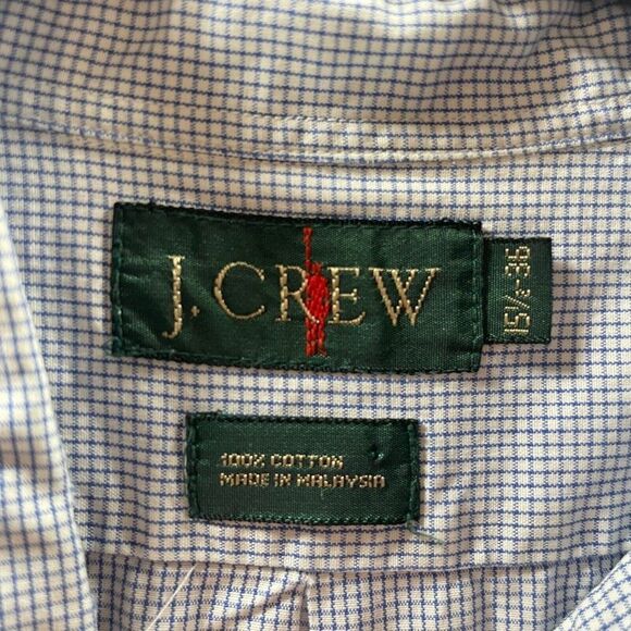 J. Crew Dress Shirt Mens 15.5-36 White Blue Check Pattern Pocket Front Preppy - Picture 6 of 10
